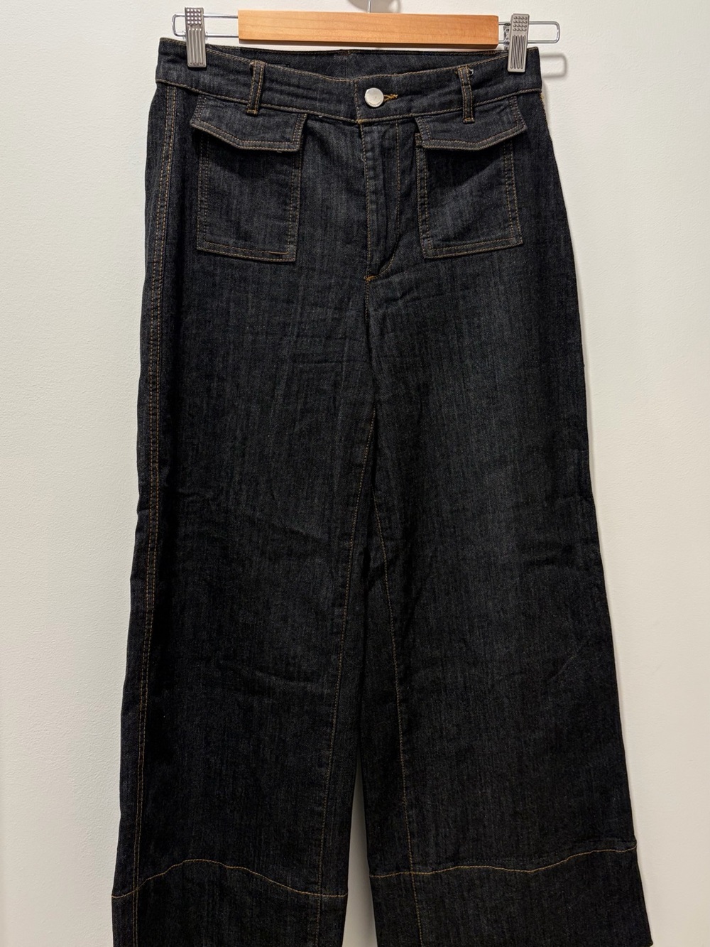Zara Black Wide-Leg High-Rise Jeans with Front Patch Pockets
